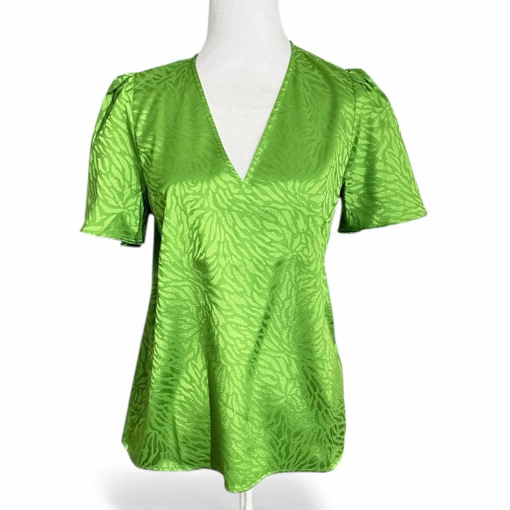 Michael Kors Vibrant Green V-Neck Blouse Sz Small